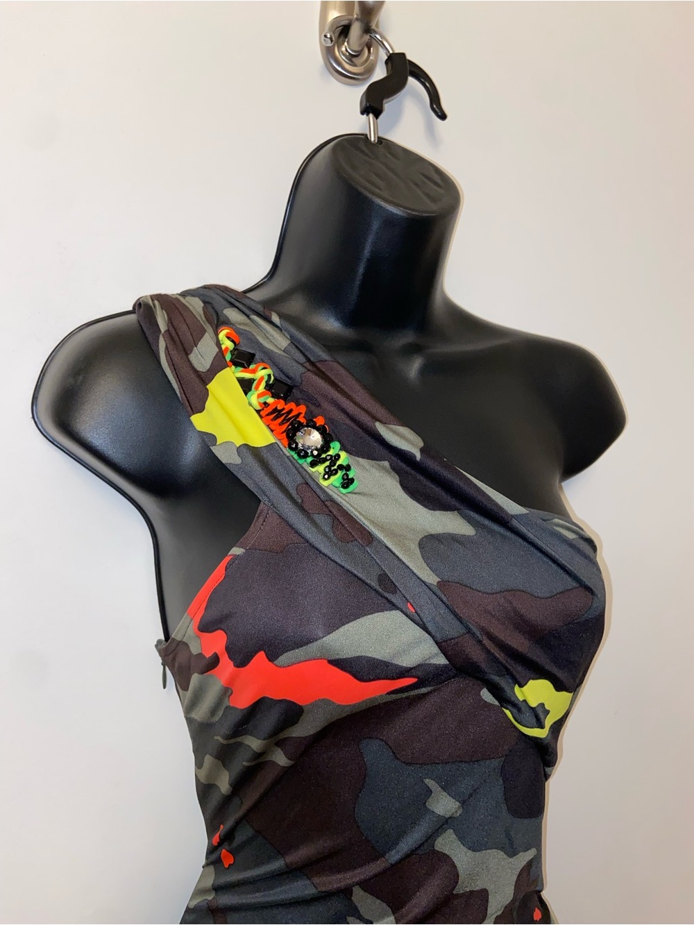 Blumarine Vintage Neon Camo One-Shoulder Dress
